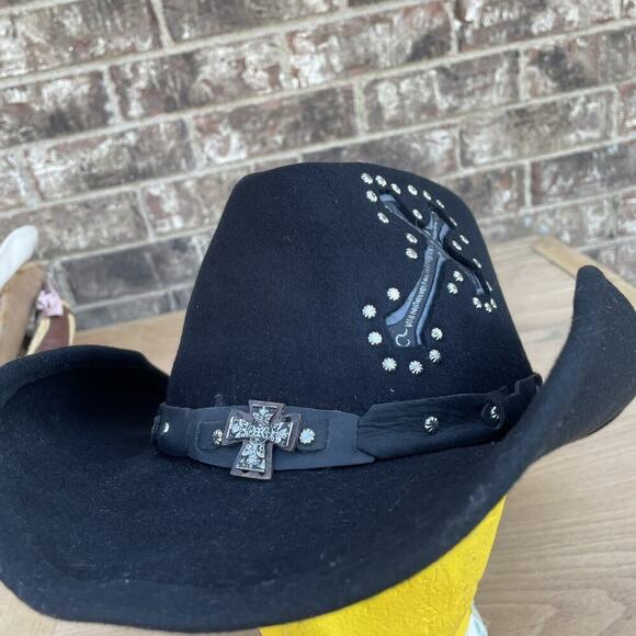 Bullhide Cowgirl Hat LG Womens Cross Black Felt Shapeable Western Boho NWT‎ - Picture 1 of 7